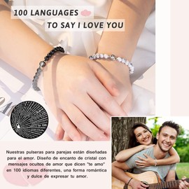 2 Pulseras para Pareja Pulsera te Amo en 100 Idiomas, Pulseras para Compartir con tu Novio Pareja, Pulsera de Pareja para Mujeres y Hombres, Regalos para Cumpleaños para Parejas