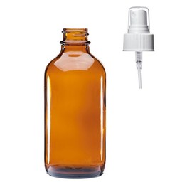 4oz Boston Round Amber Glass Bottle with a Complimentary Pure Perfume Oil Sample Vial (4oz Bottle White Mist Sprayer)