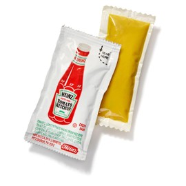 Concession Essentials Condiment Packets Ketchup and Mustard, 200 Total (100 Each Flavor), 0.3 Ounce (Pack of 100), 0.2 Ounce (Pack of 100)