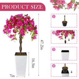 Goldshire Artificial Bougainvillea Tree 4FT, Fake Silk Floral Tree with White Planter, Decorative Topiary Plant, Potted Faux Flower Tree for Home Porch Decor Indoor Outdoor
