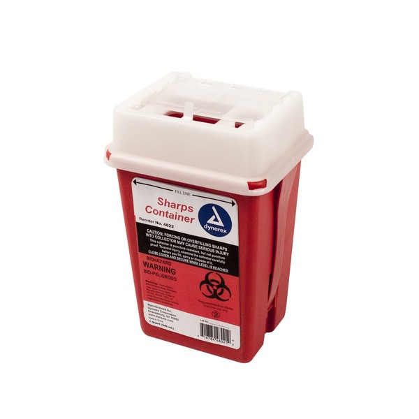 Dynarex Sharps Container, Durable Biohazard Container, Medical Needles and Sharp Instruments, Red with Transparent Lid, Easy to Monitor Fill Level