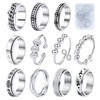 MUCAL Fidget Rings for Anxiety 8pcs Stainless Steel Spinner Ring