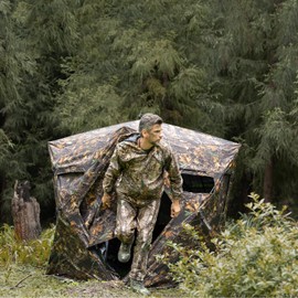 GearOZ Hunting Blind, See Through Ground Blinds for Deer Hunting 2-3 Person Pop Up Tent Duck Blind for Bow Hunting 270°, Portable Durable Deer Blind for Hog Turkey Moose Hunting