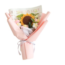 Fenteer Sunflower Knitted Flower Bouquet Crochet Flowers from Daughter Son for Wedding Valentines Day Birthday Wife, Pink