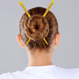 7 inch Long Plastic Hair Sticks with Silver Swirl for Women- Yellow