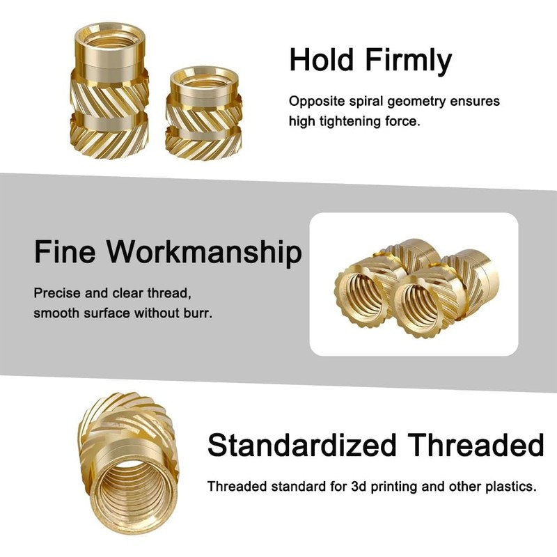 Pack of 145 Brass Threaded Inserts Female Thread Knurled Nuts,