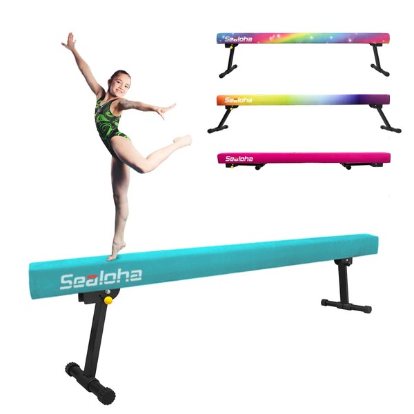 Sealoha 8ft Ultrasimple Adjustable&Foldable Balance Beam,High-Low Floor Beam Suede Gymnastics