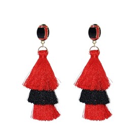 Game Day Tassel Earrings Beaded Football Tassel Drop Earrings Sport Ball Team Earrings Red Black Blue Game Day Team Supports Fan Jewelry-red black