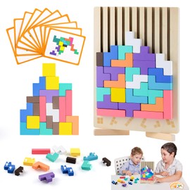 Wooden Puzzle Tetris Educational Toy from 3 4 5 6 Years - Montessori Wooden Game with Geometric Blocks, 3D Puzzle Wooden Colourful for Children, Intelligence Brain Game Gift Boy Girl Preschool