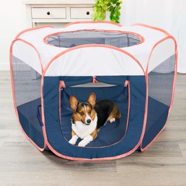 Furhaven Pop Up Playpen Pet Tent Playground - Navy, Large