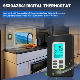 Fenglesha 9330A3341 Digital Thermostat Replacement for Coleman Mach,Use for RV Air Conditioner and Heat Pump Series 452xx, 472xx, 482xx, 492xx, 450xxx, 470xxx, 480xxx, 490xxx,Black ，12V