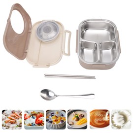 Fiambrera, Fiambrera de acero inoxidable sin BPA, 2 capas, 3 compartimentos, aislada, a prueba de fugas, para niños, 1450 ml, Fiambrera equipada con cuchara y palillos para