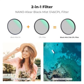 K&F Concept Nano-K Series 2-in-1 Filter Black-Mist 1/4 Filter & Polarising Filter 72 mm, Promist Filter & CPL Filter
