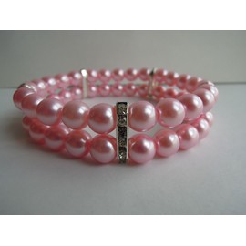 PETFAVORITES™ 2 Row Pink Pearl Dog Necklace Collar for Pets, Bling Cat Wedding Collar, Rhinestone Pet Jewelry for Small Dogs, Yorkie Chihuahua Outfit Costume Accessories (Pink, S(8"- 10"))