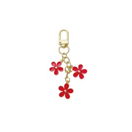 Fuqimanman2020 1~4 Pcs Flowers Charms Enameled Keychain Cute Flowers Chain Tassel Keyring Gifts Purse Bag(Red Flowers)