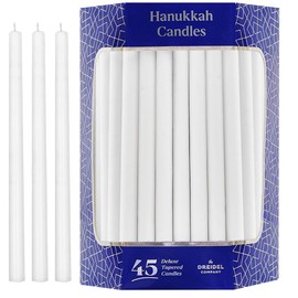 White Deluxe Tapered Hanukkah Menorah Candles for All 8 Nights of Chanukah, 45 Minute Burn Time