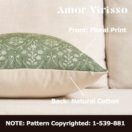 Amor Virisso Floral Pillow Covers 20x20 Vintage Farmhouse Block Print Pillow Covers Couch Pillows for Living Room Decorative Throw Pillow Covers, Sage Green