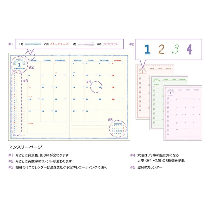 Elcomune Matka DR-MH-462 Notebook, Begins January 2025, B6, Monthly Tickle,
