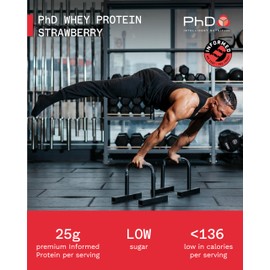 PhD PhD Nutrition Whey Powder 500g Strawberry C with 25g Informed Protein per Serving, enriched with Well-Tolerated Cultures