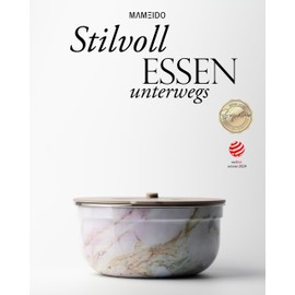 MAMEIDO Salad Box to Go 1.5 L, Bowl Lunch Box Adult Made of Stainless Steel, Bento Box, BPA-Free with Compartments and Leak-Proof Dressing Container, Meal Prep Food Box (Pearl Marble, 1500 ml)