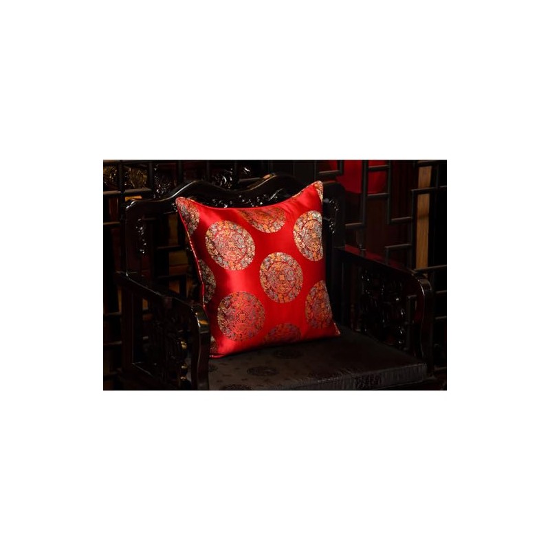 ChinaFurnitureOnline Red Dragon Phoenix Motif Chinese Silk Pillow (#36)