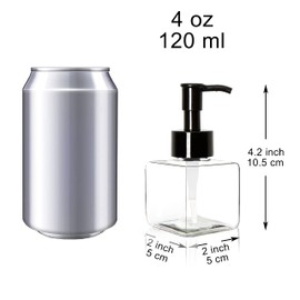 Youngever Paquete de 5 botellas de plástico de 4 onzas, botellas de plástico recargables cuadradas para dispensar lociones, jabón líquido (transparente con bomba negra)