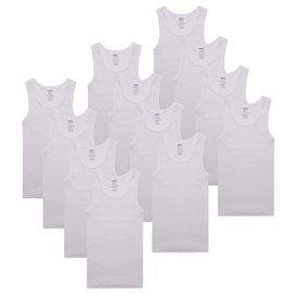Buyless Fashion Boys Scoop Neck Tagless Undershirts Soft Cotton Tank Top (12 Pack) 6-7 White