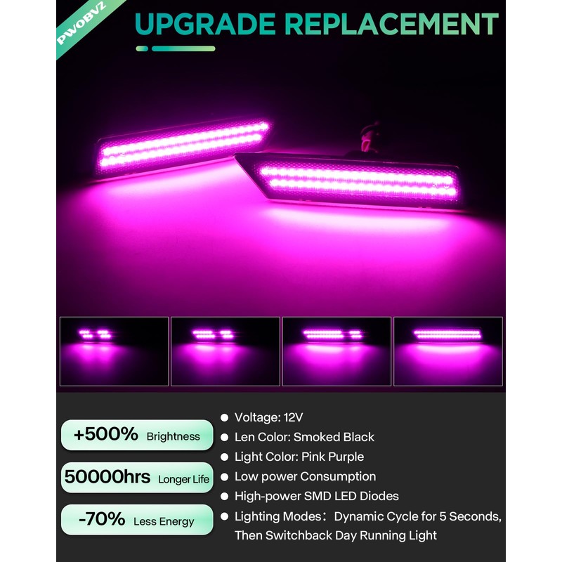Pink Purple LED Side Marker Lights for Chevy Camaro 2010