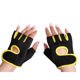Weight Lifting Gloves with Wrist Support Gym Workout Cycling Rowing Training Fitness Sports Gloves Exercise body pump Short finger Padded Firm Grips protection Anti-Slip Men Women kids (Yellow, S)