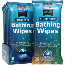 Body Wipes for adults bathing no rinse | Adult Wash Cloths Extra Large, Bathing Wipes for Incontinence, 8"x 8" In (48 count) | By Inspire