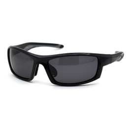 Mens Polarized Plastic Rim Warp Sport Sunglasses Shiny Black Black