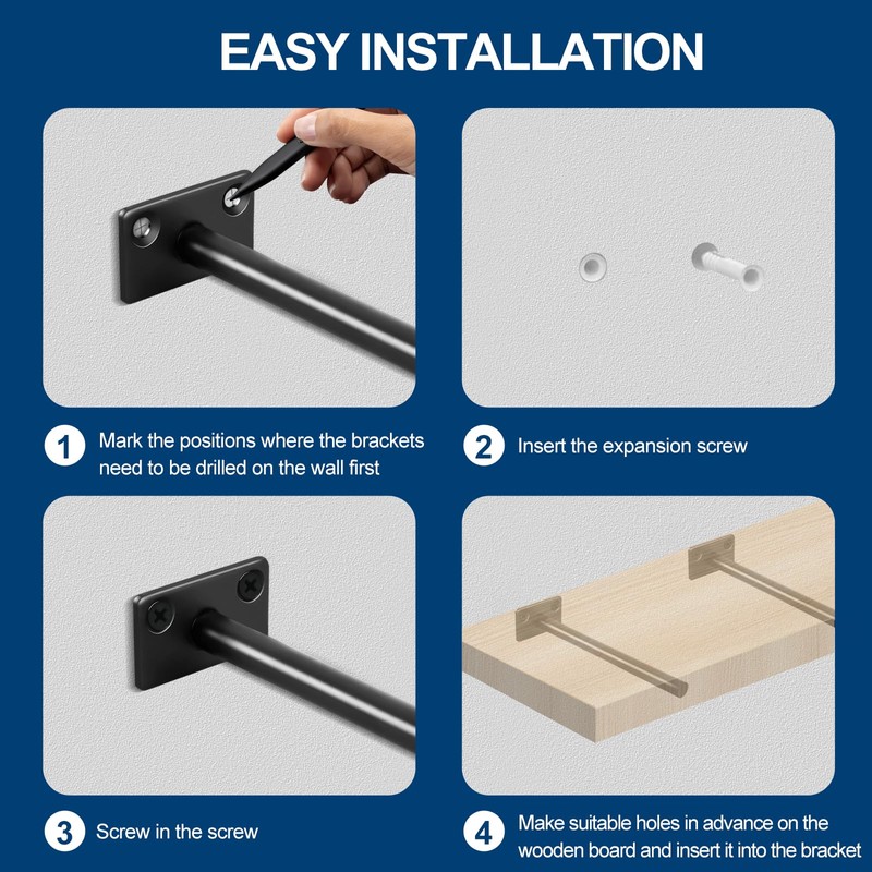 16 Pcs 6" Black Solid Steel Floating Shelf Bracket Blind