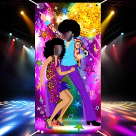 Lecheme Disco Door Banner with Face Hole 3x6ft 70s Party Decorations 70s Theme Photo Props Party Supplies Face Cutout Photo Background