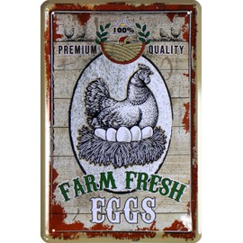 WOGEKA ART Retro Blechschild - Farm Fresh Eggs - lustiger Spruch als Geschenk-Idee zur Deko, 20 x 30 cm, aus Metall im Vintage Design 830