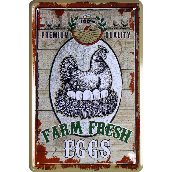 WOGEKA ART Retro Blechschild - Farm Fresh Eggs - lustiger
