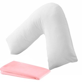 V Shaped Pillow with Cover - V Pillow For Neck And Shoulder Pain - Pink Microfiber Cover with Extra Virgin Hollow Fiber Filling - V Cushion For Pregnancy and Nursing(Pink)