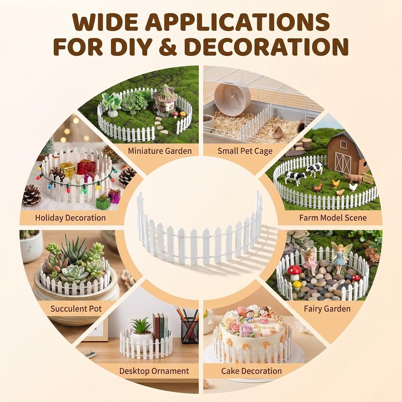 35 Inch Mini Fairy Garden Fence DIY Small Wood Decorative