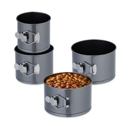 Relaxdays Set 4 Teglie Forno Rotonde per Dolci, Ø 12, 14, 16, 18 cm, Acciaio Inox, Stampo Torte Antiaderente, Antracite
