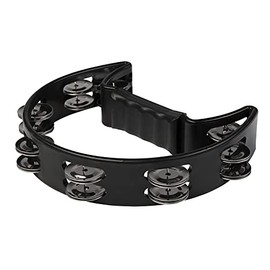 Fame FHT-B Hand Tambourine, Black, Double Row Steel Clamps, Clear Sound, Ergonomic Handle, Robust Plastic Construction, Ideal for Music Lessons