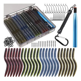 Plusinno: 133 Señuelos De Pesca, Kit Lombrices Realistas 133pcs 55 Kit De Señuelos Para Pesca Con Gusanos Extravagantes