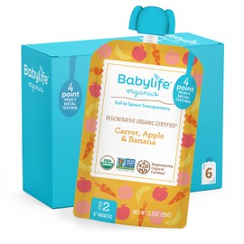 Babylife Organics Stage 2 - Carrot, Apple & Banana, 3.5 Ounce Pouch (6 Pack) - Heavy Metal Safe, Organic Baby Food