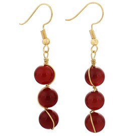 KYEYGWO Round Pearl Stone Earrings for Women, Healing Crystal Dangle Hook Earrings with Copper Fish Hook, Gemstone Earrings Stylish Women Jewellery, Carnelian, Carnelian