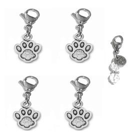 Hidden Hollow Beads Set Of 4 Clip On Charms, Bag, Purse, Handbag, Message, Keychain, Zipper Pull, Bracelets, Necklaces, Jewelry (Paw Print)