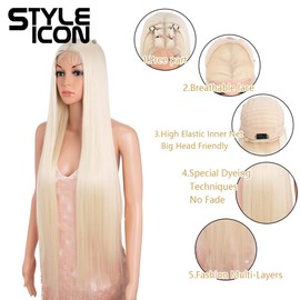 Style Icon Wig 38 Inches Lace Front Wig Human Hair Quality Super Long Straight Wigs for Women Synthetic Hair Replacement HD Lace 150% Density (13 Lace 38 Inch, 613)