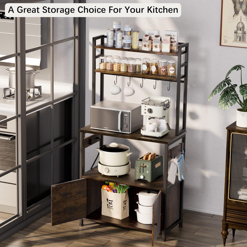 Uniheim Bakers Rack with Storage & Power Outlet for Kitchen,