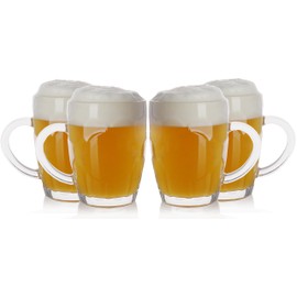 BothEarn Dimpled Beer Mug Set of 4, 1 Pint Heavy British Thick Glass with Handle - Stein Pub Cup for Beer Lover