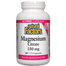 Natural Factors - Magnesium Citrate 150mg (Bonus Size) - 210 Capsules