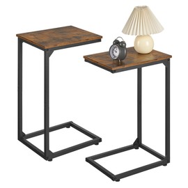 DALEMHOME C Shaped End Table, Couch Table That Slide Under, Small Side Table for Couch, Sofa and Bed, TV Trays Set of 2 for Small Space, Living Room, Bedroom, Bedside, Rustic Brown HKET1005-2BR