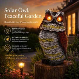 Solar Owl Garden Statue for Outdoor Décor – Plastic Rotating Head Bird Deterrent for Yard, Patio and Garden