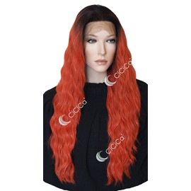 CiCiCa Lace Front Wigs,Long Natural Curly Wig,29 Inches Long Wig,Ombre Brown Roots to Orange Wig,Swiss Lace Wig,Premium Heat Resistant Hair replacement wigs for women.
